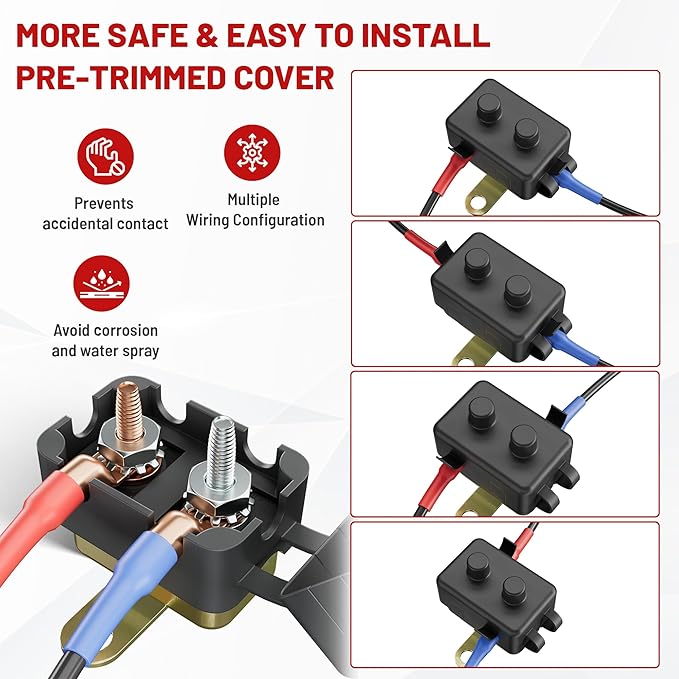 RED WOLF (40A 1PCS) DC 6V-50V Automatic Reset Circuit Breaker #10-32 Studs with Metal Fuse Housing Pre-Trimmed Cover Reusable for Trolling Motor Marine ATV Boat RV Automotive Battery Solar System
