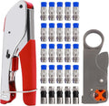 mxuteuk RG59 RG6 Coax Cable Crimper Tool Kit Coaxial Compression Tool Fitting Wire Stripper With 25pcs F Type RG6 Compression Connectors