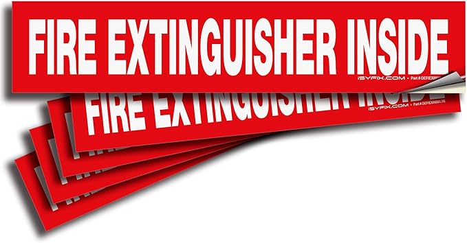 iSYFIX Fire Extinguisher Inside Sticker Sign – 5 Pack 9x1.7 Inch – Self-Adhesive Reflective Vinyl Decals, Laminated UV, Weather, Scratch, Fade Resistance, for Cars, Trucks, Trailers & Vehicles