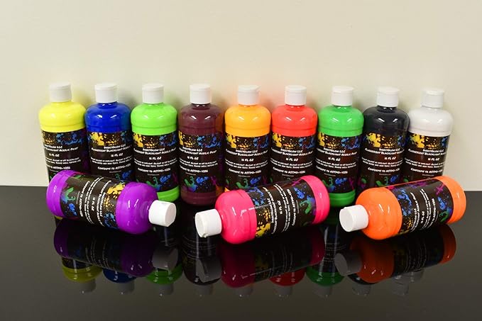 DirectGlow 16oz UV Blacklight Reactive Fluorescent Acrylic Paints (12 Color Assortment)
