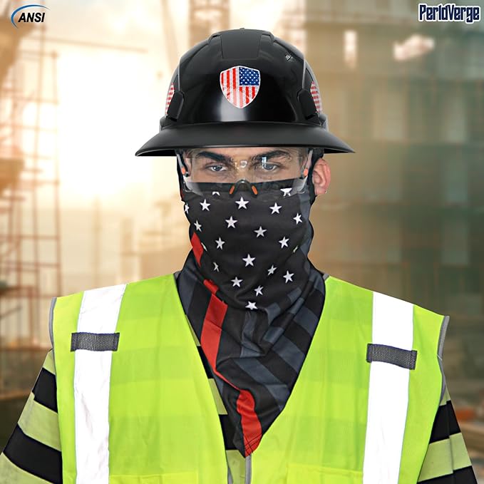 Full Brim Hard Hats Construction OSHA Approved with Visor-Vented Hard Hat with Neck Gaiter with Ear Loops,Safety Hard Hats for Men with Chin Strap ANSI Z89.1 Type 1 Class C,6-pt Suspension
