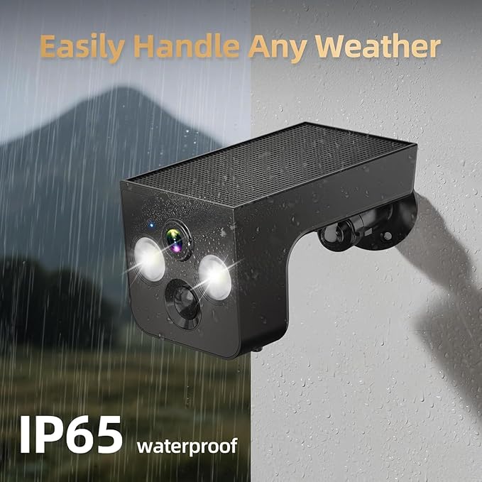 Solar Security Cameras Wireless Outdoor, 2K Battery Powered, Cloud/SD Storage, Built-in Solar, IP65 Waterproof, AI Motion, Color Night Vision, Outside WiFi Cameras for Home Security