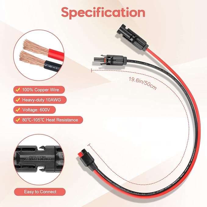 10AWG Solar Panel Cable Connector Kit, Compatible with Solar Connector and Anderson Connector for RV, Goal Zero Yeti, Renogy Portable Solar Generator Power Station (1.6Ft)