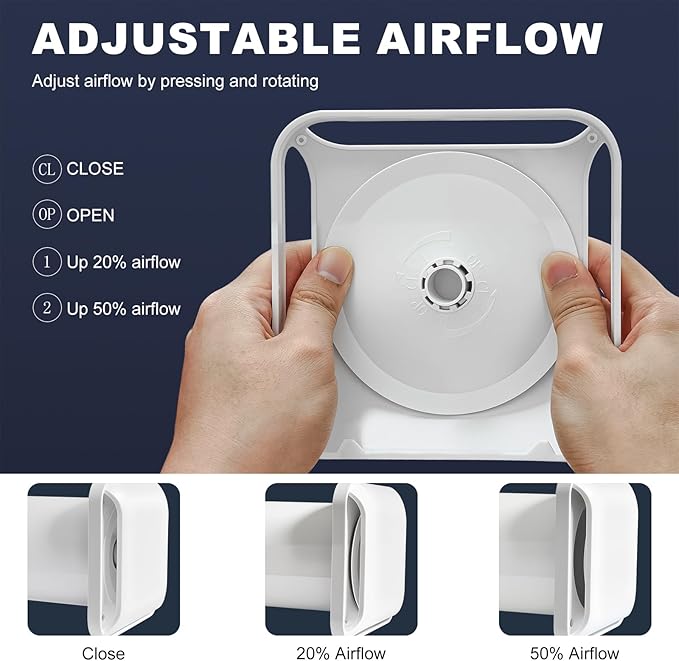 4 Inch Square Passive Air Vent, Adjustable Airflow Ventilation Kit with Extendable Duct - Natural Fresh Air Exchange for Home, Bedroom, Attic (No Motor)
