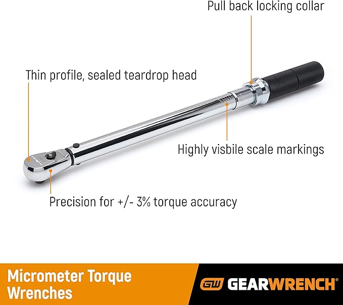 GEARWRENCH 3/8" Drive Micrometer Torque Wrench 10-100 ft/lbs. - 85062M , Black