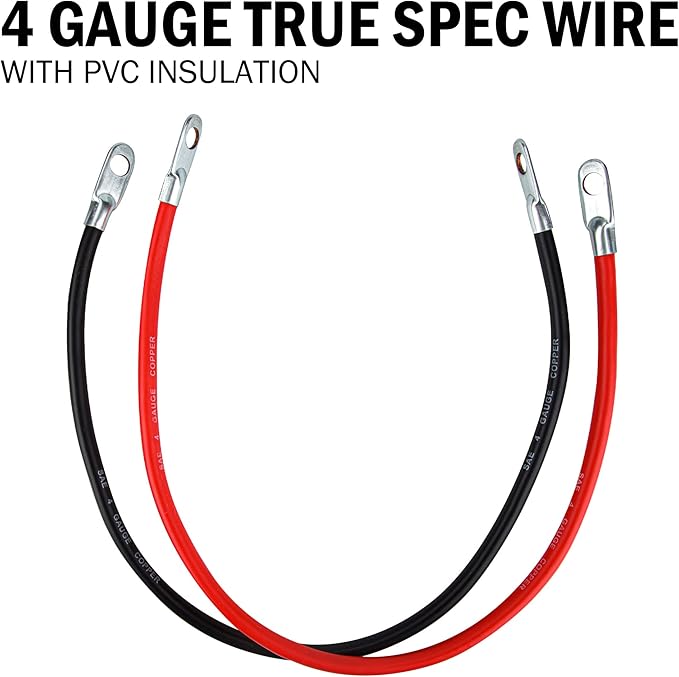 CARTMAN 4AWG 24-Inch Battery Inverter Cables Set, 4Gauge x 24"(1 Positive & 1 Negtive) for Car, Truck, RV, Solar