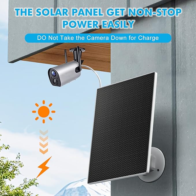 Solar Panel Charger for Security Camera Outdoor, 5W Solar Panels with Micro USB & USB C Adapter for DC 5V Rechargeable Battery Camera, IP65 Waterproof, 360°Adjustable Mounting, 9.8 Ft Charging Cable