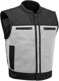 First Mfg Co Lowrider Mens Motorcycle Biker Riding Armor Club Style Black Leather, Twill, Moto Mesh, Perforated Vest