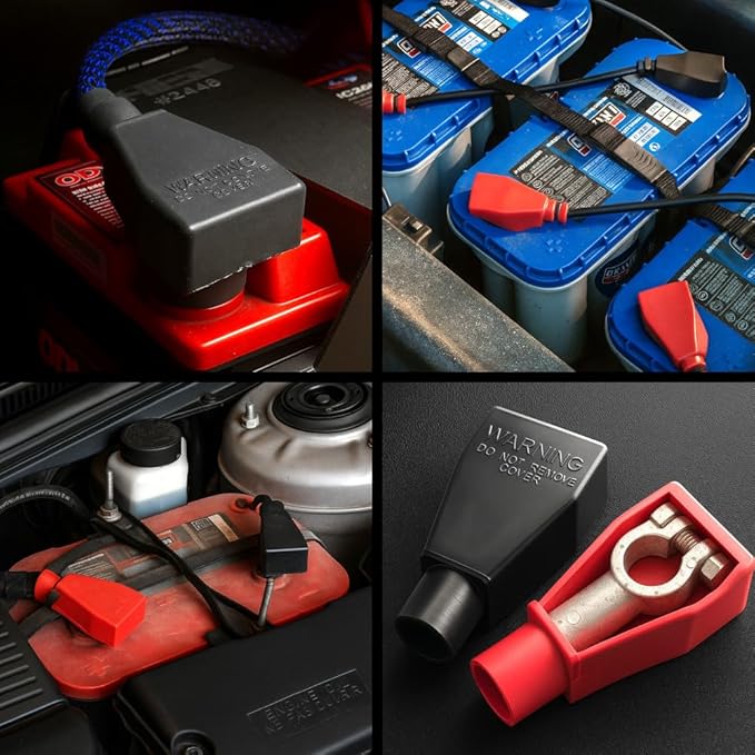 MGI SpeedWare Top Post Car Battery Terminal Boot Covers, Made in The USA, Red + Black Pair (2/0 AWG)