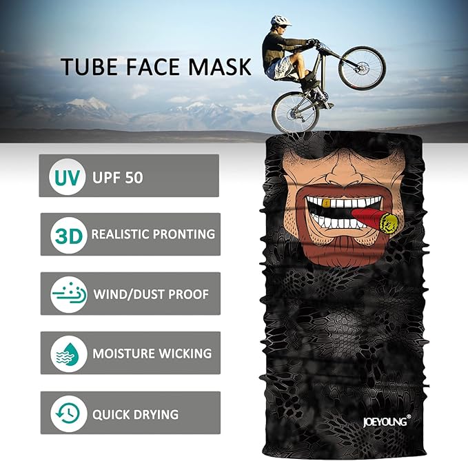 JOEYOUNG Skull Face Mask UV Sun Dust Neck Gaiter Bandana Headwear Motorcycle