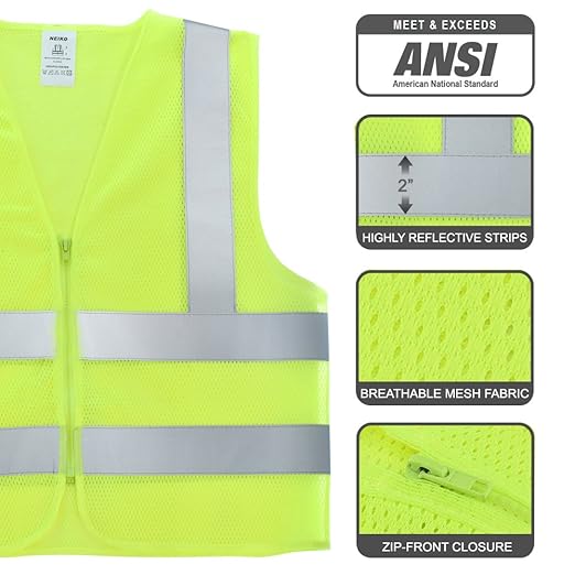 Neiko High Visibility Safety Vest ANSI Class 2, No Pocket, Neon Yellow, Extra-Large (XL)