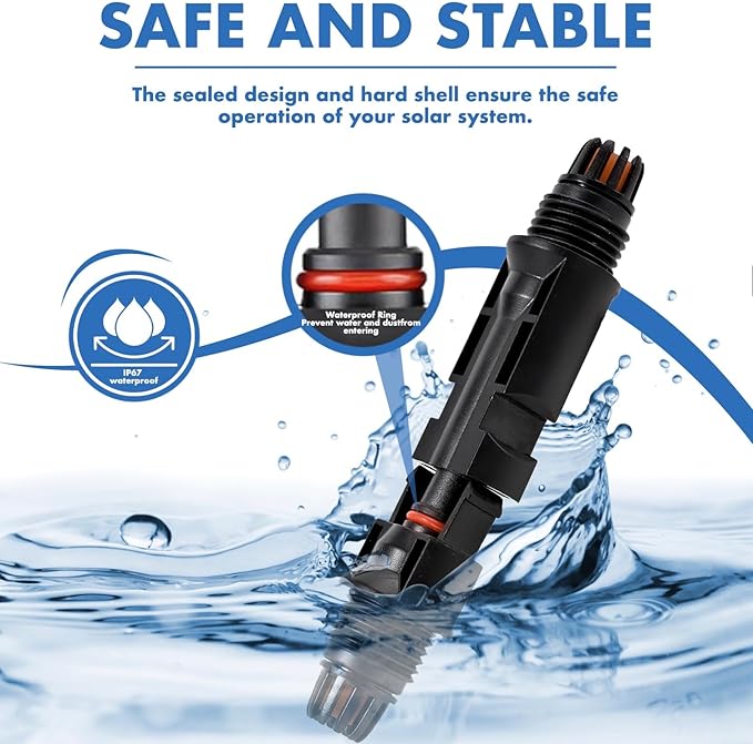 16 PCS Solar Panel Connectors, Male/Female IP67 Waterproof 1000V 30A Solar Cable Connectors (8 Pairs) with 2 Spanners（10AWG）