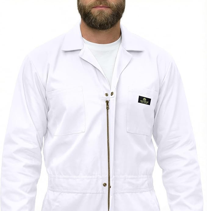 Natural Uniforms Mens Long Sleeve Zip Up Twill Coverall, Stain and Wrinkle Resistant