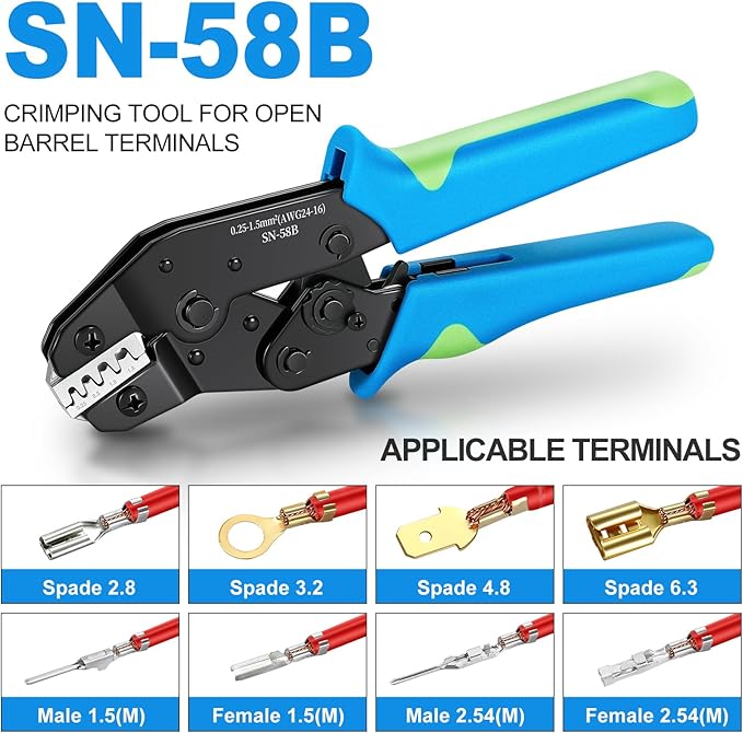 Wire Crimping Tool Wire Crimper Ratchet,Wire Crimper Tool for Open Barrel Terminal Connectors,Electrical Deutsch Crimp Tools for Molex DELPHI AMP Dupont TYCO Terminals,24-14 AWG