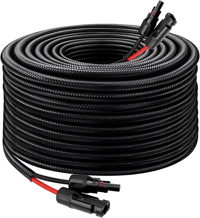 Solar Panel Extension Cable - 10AWG 100FT Solar Wire with Female & Male Waterproof Connector Flame Retardant Protective Sleeving PV Wire for RV, Photovoltaic Systems, Home, Boat, Solar Panels, Car