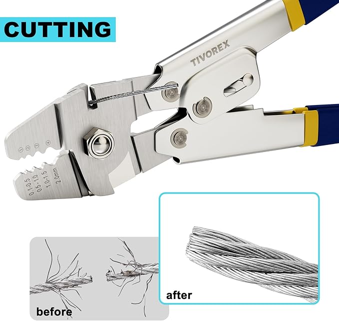 Wire Rope Crimping Tool, Swager Tool for Aluminum Crimping Loop Sleeves up to 2.0mm, 1/64in to 5/64in Stainless Steel Cable Crimper for Cable Crimping and Swaging Projects