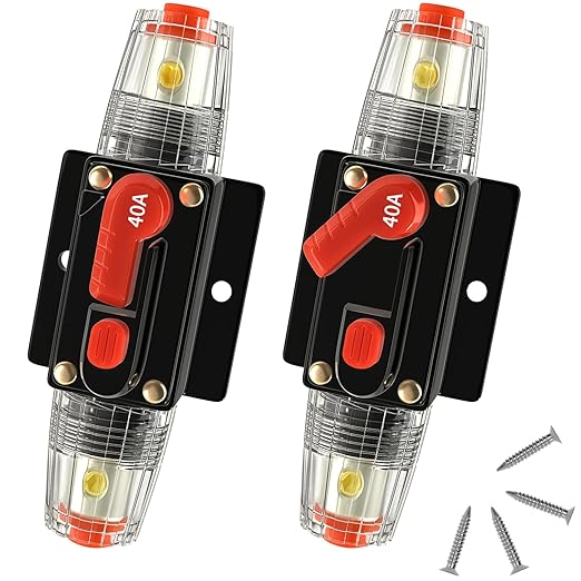 40 Amp Manual Reset Circuit Breaker DC 12-48V Waterproof Inline Fuse Holder, 3-15 AWG Overload Protection for Car Audio Sound Amplifier System RV Marine Boat Truck Solar (Pack of 2)
