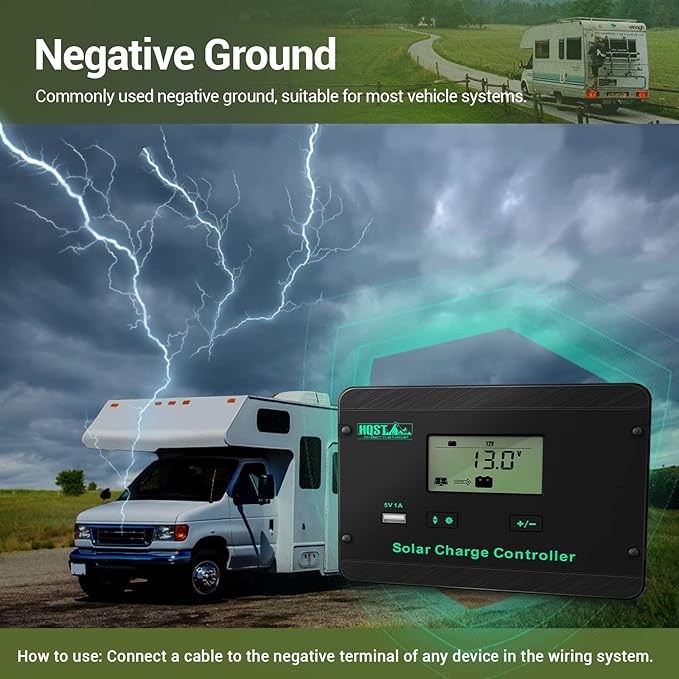 HQST 30A 12V/24V PWM Flush Mount Solar Charge Controller Solar Regulator Negative Ground with Back lit Display for Lithium, Sealed, Gel, Flooded Batteries