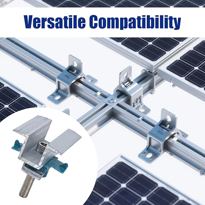 10Pcs Adjustable Solar Panel Mounting Bracket Clamps Fit for Unistrut System Mounting Clamp Bracket Adjustable Wide PV Photovoltaic Support Mid Mount Clips Standard Roof Solar Panel, with Nut Bolt