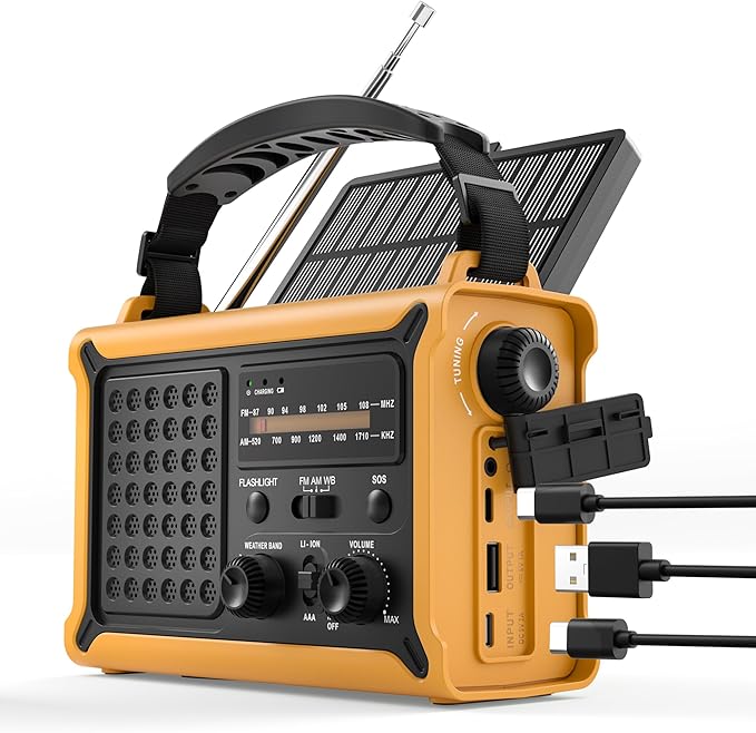 Hand Crank Emergency Radio Solar with 12000mAh Power Bank, NOAA/AM/FM/Weather Alert, 5W LED Flashlight & Reading Lamp for Hurricanes, Blizzards, Power Outage, Survival Gear