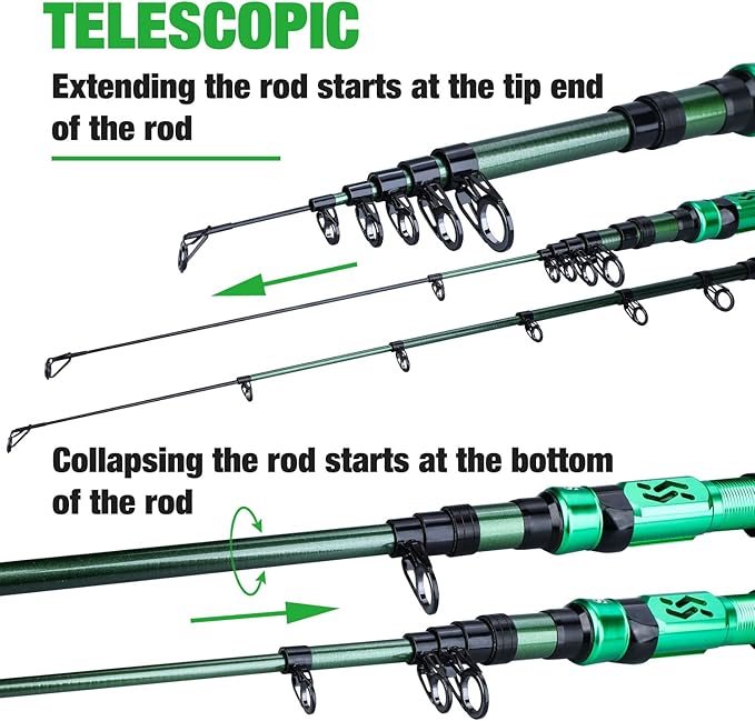 Sougayilang Fishing Rod Reel Combinations, 24 Ton Carbon Fiber, Portable Telescopic Fishing Rod Spinning Reels for Travel Saltwater Freshwater Fishing Gifts for People