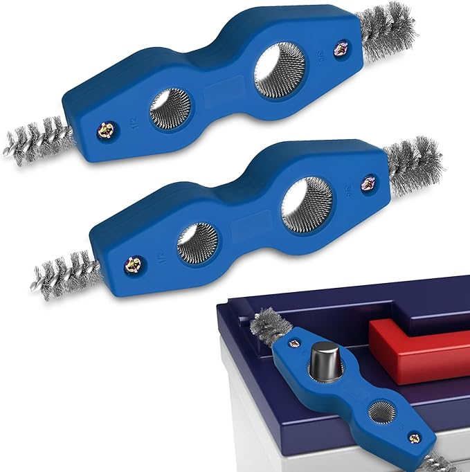 Car Battery Terminal Cleaning Brush, 4 in 1 Auto Battery Terminal Cleaning Tools, Copper Pipes Cleaner Brush Tool, Universal Battery Terminals Machine Parts Cleaning Tool (Blue, 2PCS)