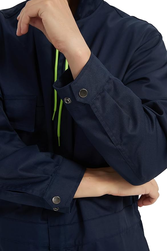 Mens Cotton Blend Long Sleeve Coverall Multi Pockets Zip Overall Mechanic Work Jumpsuit with Hood