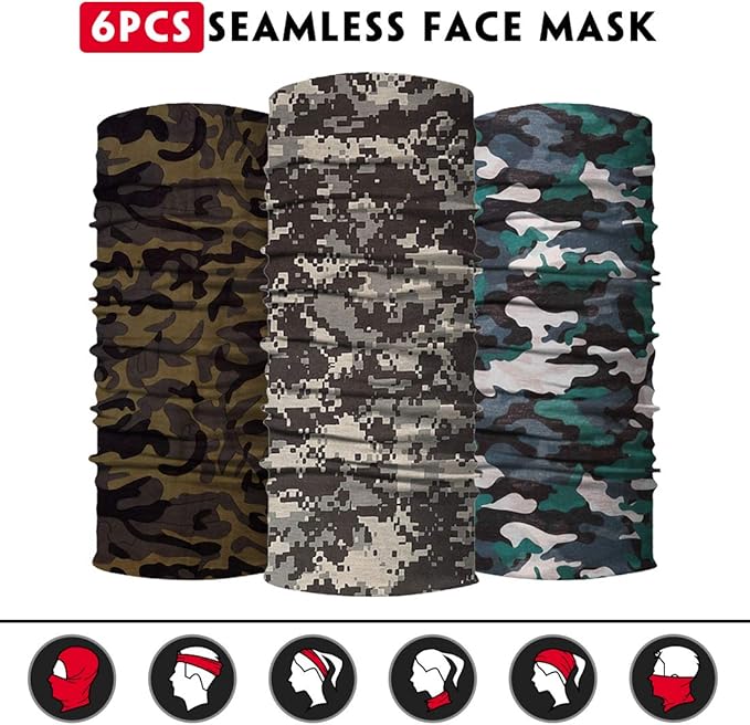 Venswell Neck Gaiter Face Mask Men Women,Seamless Bandana Rave Face Cover Scarf Mask,Balaclava,Headband, Head Wrap,Headwear