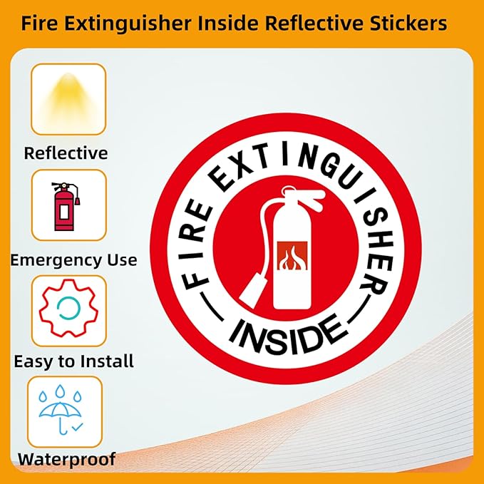 12 Pack Fire Extinguisher Inside Reflective Stickers, 3 Inch Reflective Safety Labels with Strong Adhesive, Easy to Apply Fire Extinguisher Sign Safety Stickers for Business and Home