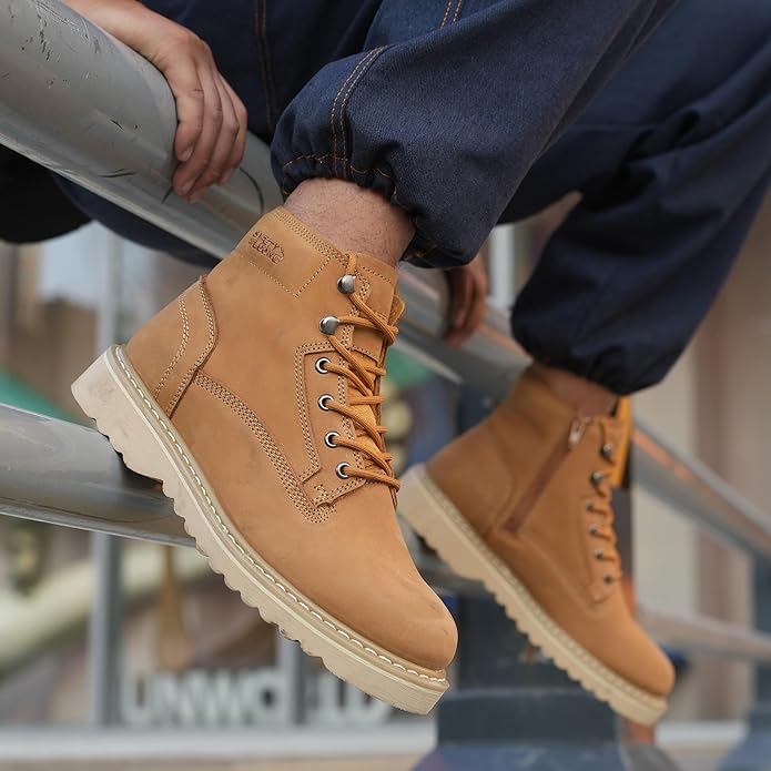 Side Zipper Soft Toe Work Boots for Men 6" with Welt Construction, Lightweight Utility Nubuck Leather Shoes, Featuring Speed Hooks, Slip & Water Resistant Mens Ankle Workboots