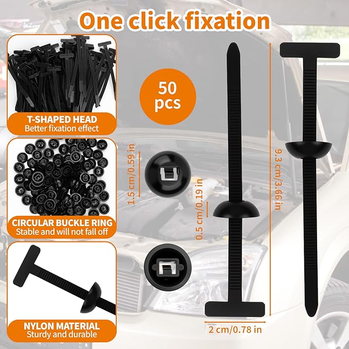 50PCS Heavy Duty Nylon Universal Cable Tie Buckle Self-Locking Nylon Zip Ties | Universal Cable Tie Buckle Holder | UV Resistant & Weatherproof Black Zipties for Automotive Repair DIY Fastening Tools