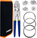 Sanuke Wire Rope Crimping Tool for 3/64 5/64 1/16 Wire Rope with 304 Stainless Steel Cable 3 Sizes 33FT and 150pcs Sleeves Stops, 10pcs Thimble