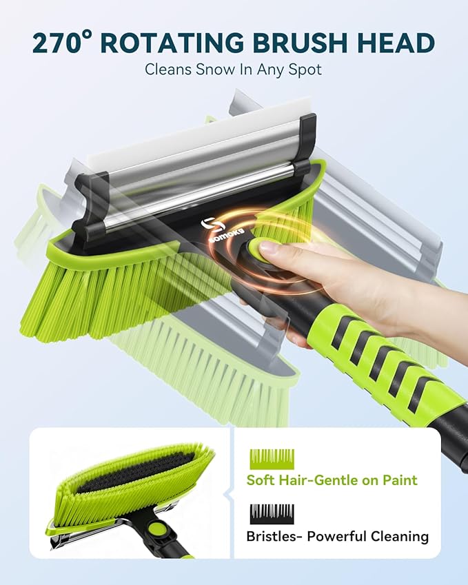 Upgraded 60'' Snow Brush & Snow Shovel with 2 Ice Scrapers, Extendable Snow Brush for Car Windshield with Squeegee, 4-in-1 Detachable Winter Snow Remover for Cars, SUVs, Trucks