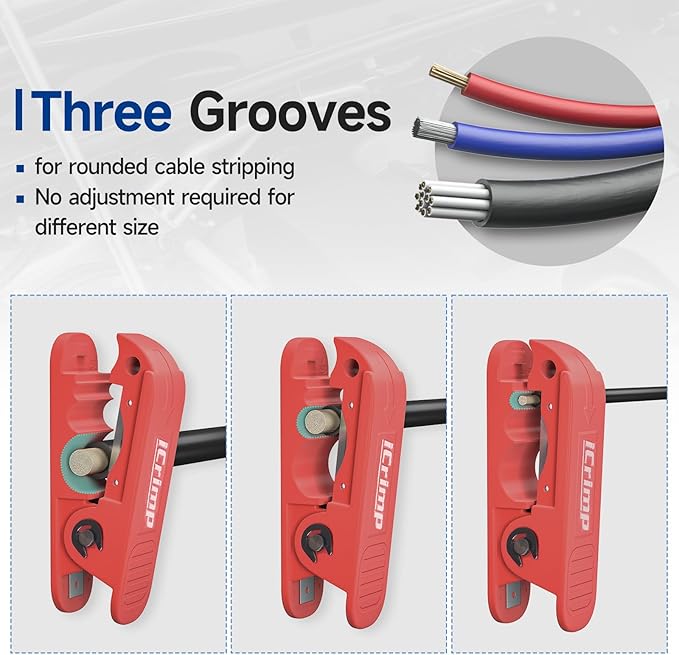 iCrimp Round Cable Stripper for AWG 12 to 4/0, Adjustable Cable Jacket Stripper,Wire Stripping Tool with 2 Spare Blade