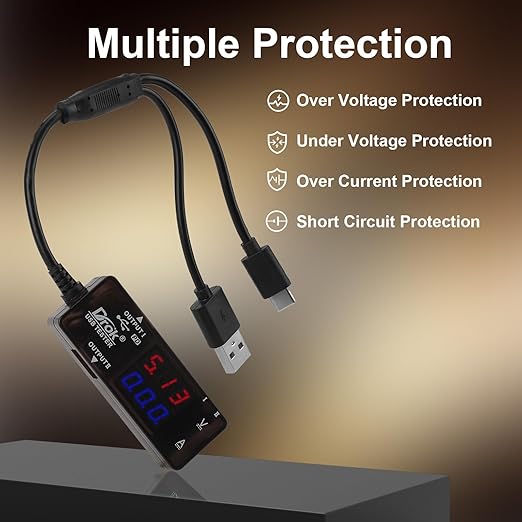 DROK USB Tester, USB-A USB-C 2.0 Multimeter Dual USB Ports PD QC 3.0 with Color LED Display Battery Charger Monitor, 7 Modes Capacity Voltage Current Power for Laptop Power Bank Solar Panel