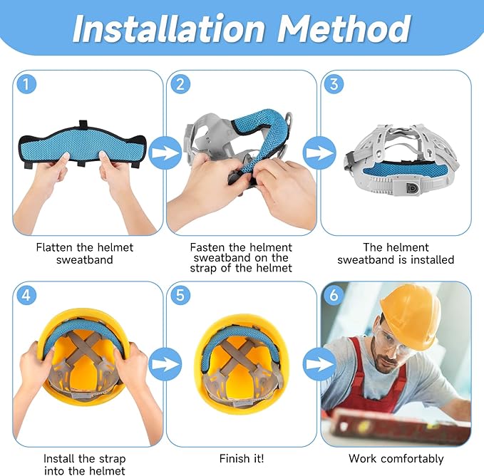 10 PCS Hardhat and Safety Helmet Sweatband, Flame-Resistant, Unique cat-Head Design,Sweat Bands Washable Reusable Hard Hat Sweatband Liners, Preventing Bulkiness Hard Hat Accessories