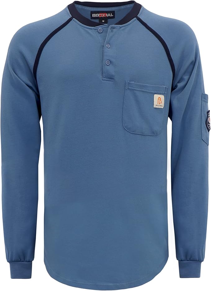 BOCOMAL FR Shirts 5.5oz Light Weight Henley and Short Sleeve Flame Resistant/Fire Retardant Clothing Shirt