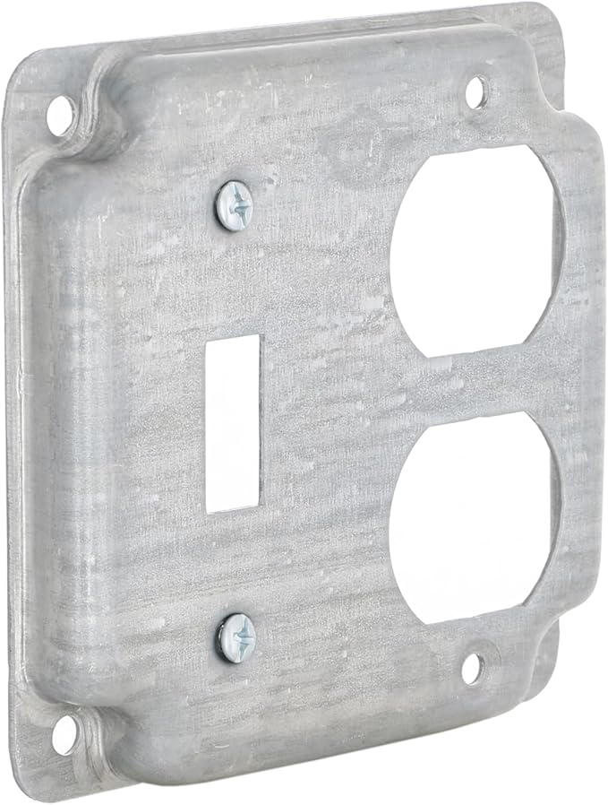 Hubbell-Raco 906C 1 Duplex Receptacle and Toggle Switch 4-Inch Square Exposed Work Cover, Steel