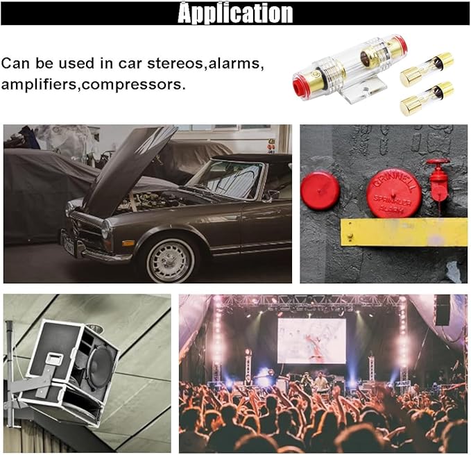 4-8 Gauge AWG in-line Fuse Holder, 4-10 Gauge AWG Wire with 100A AGU Fuses for Car Audio, Auto Parts, Alarms, Amplifiers, Compressors (9PCS)
