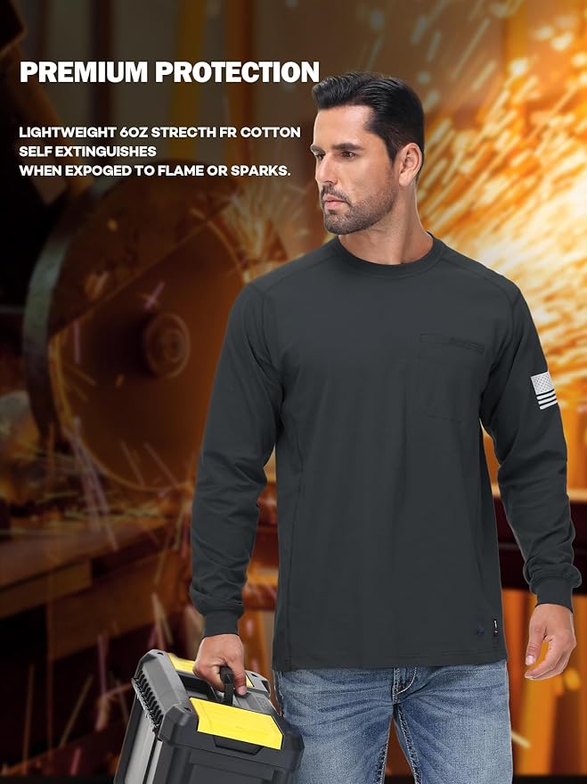 FR Shirts for Men 5.5OZ Lightweight Stretch Patriot Baseball T-Shirt Work Shirt