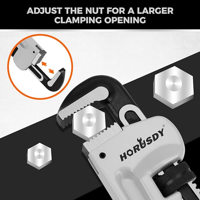 HORUSDY 10-Inch Aluminum Pipe Wrench, Heavy Duty Adjustable Plumbing Wrench for Pipe Fittings, Lightweight 250mm Gray Pipe Tool, Strong Grip & Durable Design for Home and Professional Use