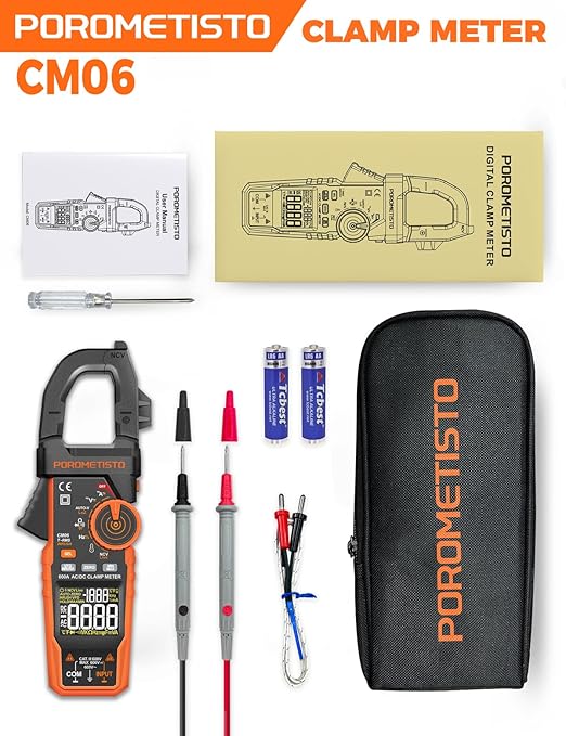 Inrush Clamp Meter with Flashlight,CM06 Clamp Multimeter,T-RMS 6000 Counts 600A Amp Meter with VFD, LOZ,NCV, AC/DC Voltage Current,Continuity Capacitance Frequency Resistance Temperature