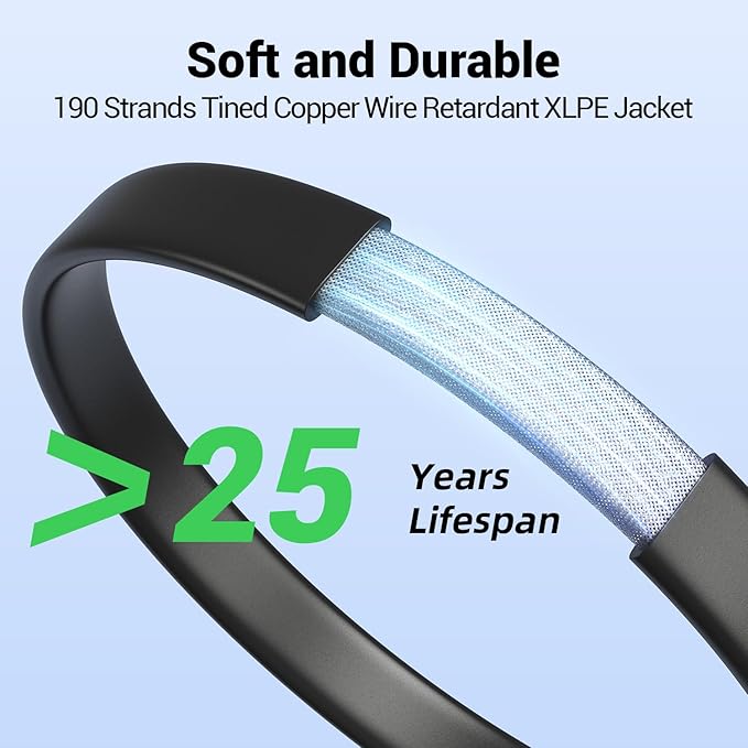 Bateria Power Flat Solar Panel Extension Cable, 12 Gauge 4mm² PV Wire with Female & Male Waterproof Connectors for RV, Photovoltaic Systems, 12 AWG 15 inch
