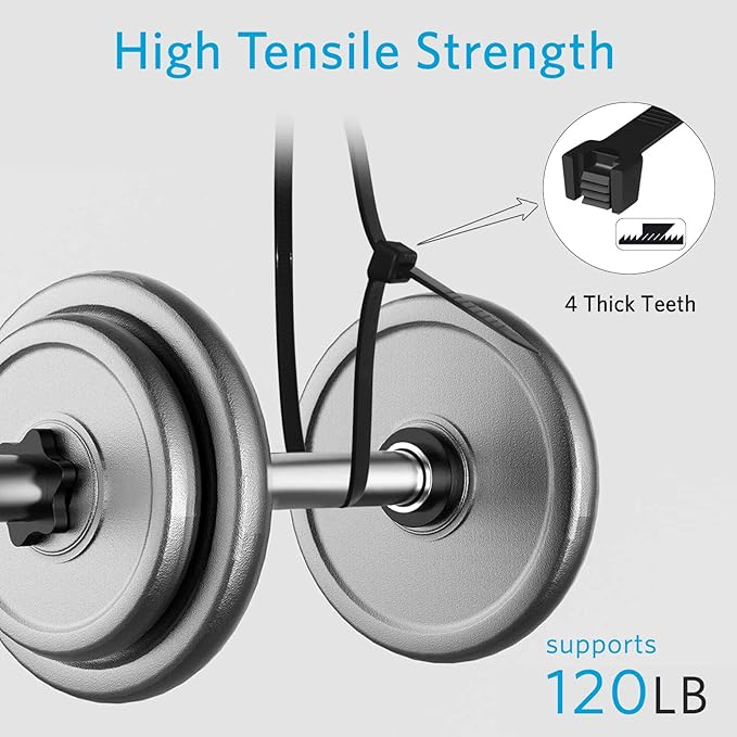 Zip Ties 8 inch Heavy Duty Zip Ties with 120 Pounds Tensile Strength, Black Cable Ties, 100 Pieces,by Karoka