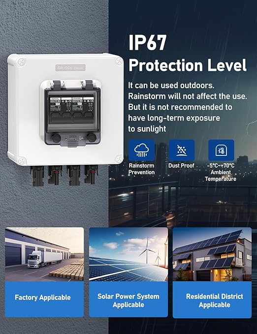 DIHOOL Solar Panel Disconnect Switch 2 String PV Disconnect 30 Amp DC Circuit Breaker Box 2 in 2 Out