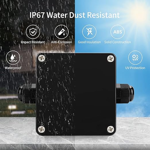 ABS IP67 Waterproof Dustproof Electrical Junction Box, with 15A 600V Barrier Terminal Cable Connector, 1 in/1 Out Power Junction Box（3.26 * 3.18 * 2.2in）