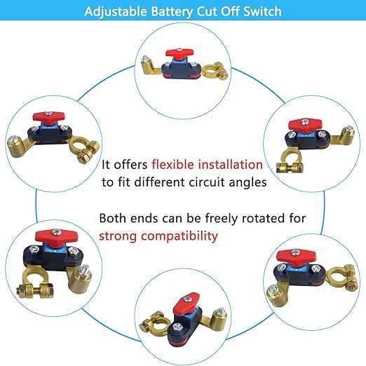 Battery Disconnect Switch 12V Heavy Duty, Adjustable Rotating Battery Cut Off Switch, Pure Copper Battery Kill Switch, 12V-48V Top Post Shut Off On/Off Isolator for Car Marine Boat RV ATV (1)