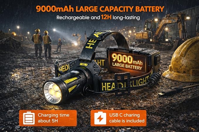Triple-Beam Rechargeable Headlamp, LED Head Light, Head Lamp for Search and Rescue, USB-C, Outdoor use, Emergencies, Gift and More