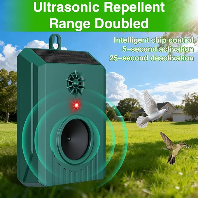 2026 Solar Ultrasonic Bird Repeller Outdoor Bird Deterrents for Outside Scare Birds Away,Waterproof Bird Repellent Devices&Goose Deterrent-Portable Design for Outside Patio Balconies Garden Farm 2Pcs