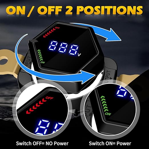 Top Post Battery Disconnect Switch with Voltmeter, DC 5-80V Master Isolator On Off Kill Switch Power Cut/Shut Off Switch for Marine Boat RV Car Truck Camper Trailer